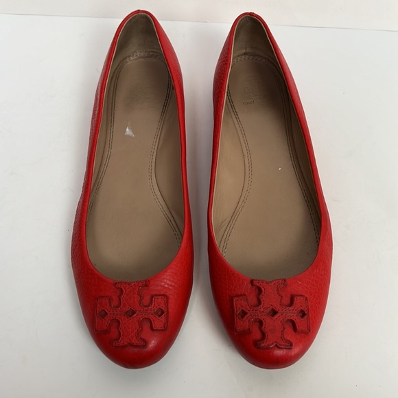 Tory Burch Red Leather Flats Size 10 Shoes Womens - Picture 3 of 11